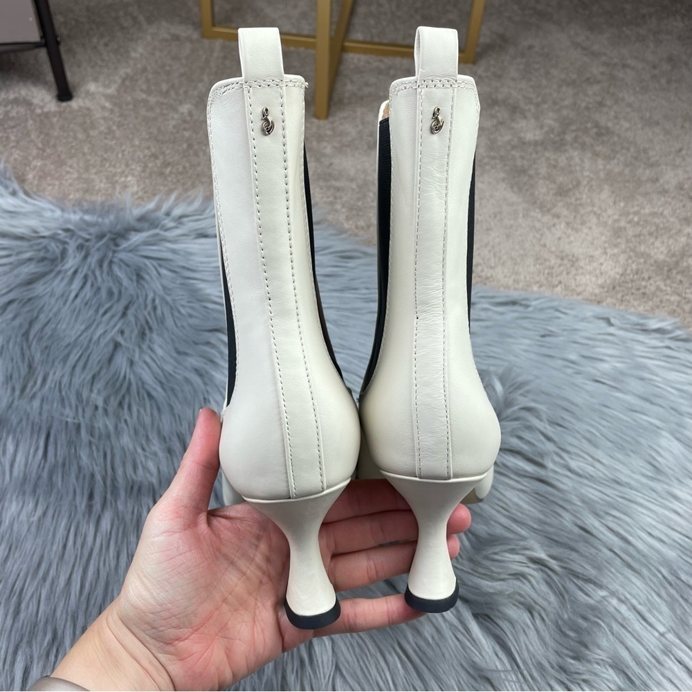 New Sam Edelman Lani Square Toe Chelsea Kitten Heel Boots in Ivory Leather - Picture 7 of 8
